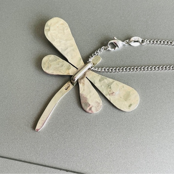 Large Dragonfly Hammered Charm Pendant 925 Solid Sterling Silver Necklac… - Picture 4 of 6